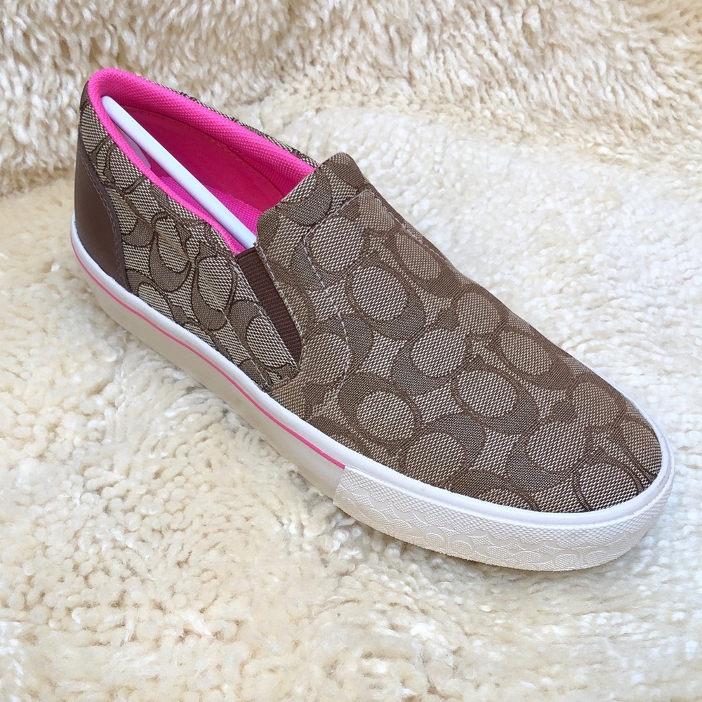 Coach Brown Slip-On Shoes with Pink Lining